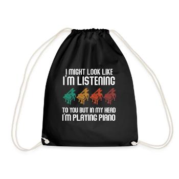 I Might Look Like I Am Listening Piano - Drawstring Bag - black - Front
