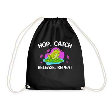 Hop Catch Release Repeat Frosch Humor - Turnbeutel - Schwarz - Vorne