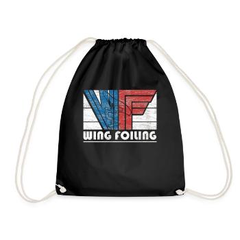 Vintage Wing Foiling Adventure Graphic - Drawstring Bag - black - Front