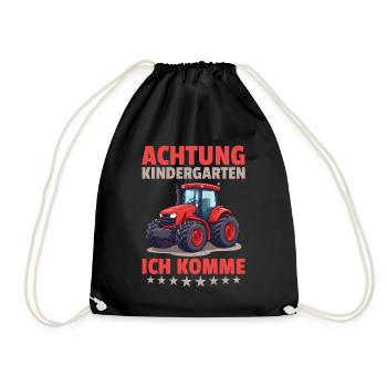 Attention kindergarten I'm coming farmer tractor - Drawstring Bag - black - Front