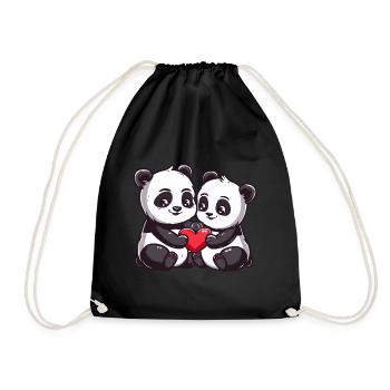 Panda Paar Liebe Valentinstag - Turnbeutel - Schwarz - Vorne