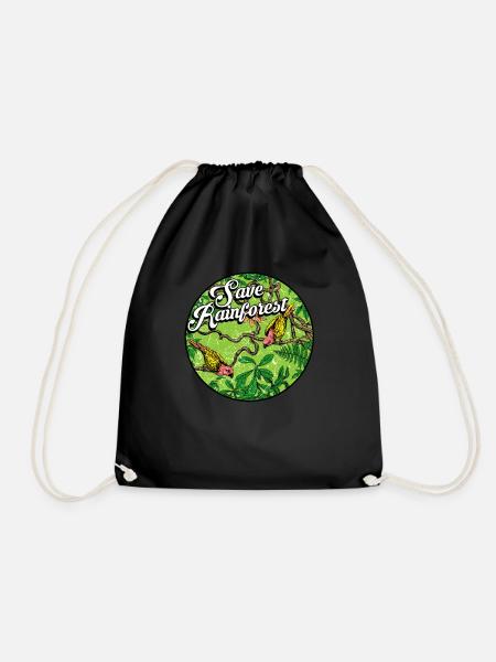 Rainforest tropics environmental protection birds jungle - Drawstring Bag - black