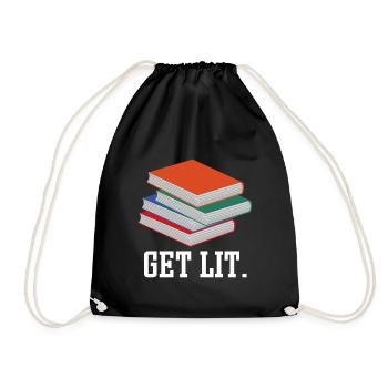 Get Lit Litrature reading Books Book Lover gift - Drawstring Bag - black - Front