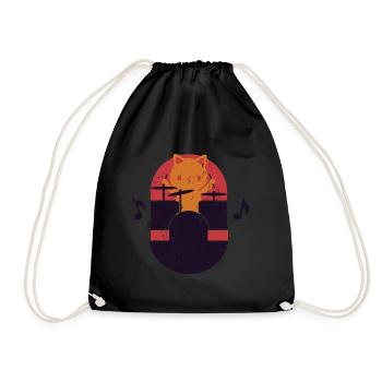 Chat jouant de la batterie drôle kit de batterie batteur cadeau - Sac de sport léger - noir - Devant