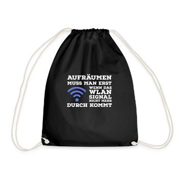 You do not have to clean up until the WLAN signal ... - Drawstring Bag - black - Front