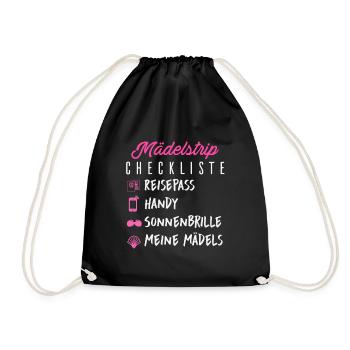 Mädelstrip Checkliste Girls Trip Crew Mädelstour - Turnbeutel - Schwarz - Vorne