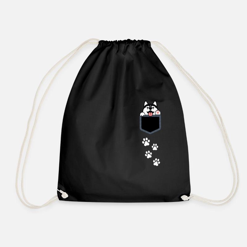 Siberian Husky Dog Pocket - Drawstring Bag - black