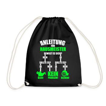 Anleitung für Hausmeister Hauswart Geschenk - Turnbeutel - Schwarz - Vorne