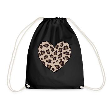 Leopard Print Heart Shape Animal Cheetah Print - Drawstring Bag - black - Front
