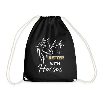 Life is better with Horses-Horse Friends Fun - Drawstring Bag - black - Front