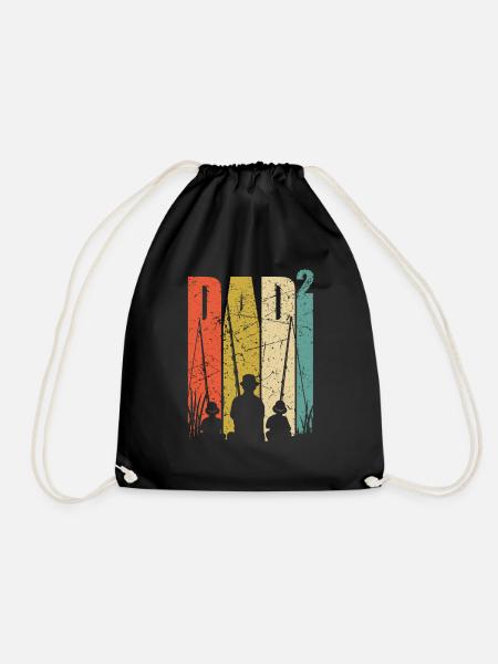 Vater 2 Kinder zweifacher Papa Angler Geschenk - Turnbeutel - Schwarz
