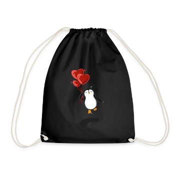 Penguin with heart balloons - Drawstring Bag - black - Front
