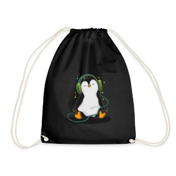 Le pingouin écoute de la musique - Sac de sport léger - noir - Devant