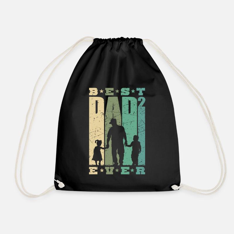 Best Dad Ever Father 2 Kids Double Dad - Drawstring Bag - black
