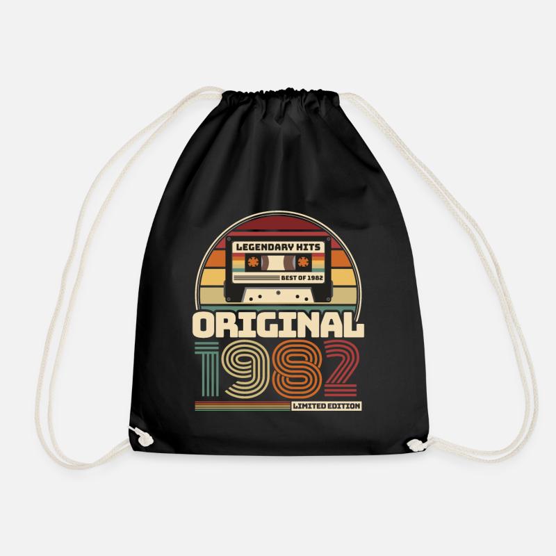 Retro Vintage Cassette Birthday Vintage 1982 - Drawstring Bag - black