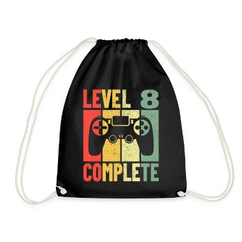 Geburtstag Gaming Gamer Zocker Level 8 Complete - Turnbeutel - Schwarz - Vorne