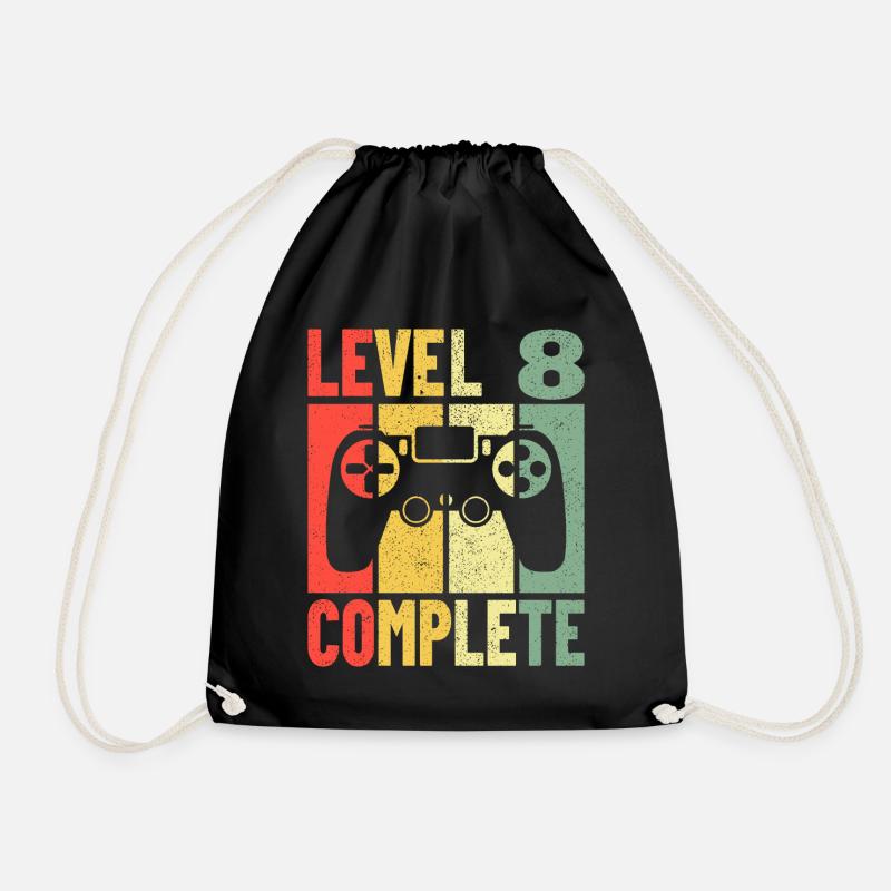 Geburtstag Gaming Gamer Zocker Level 8 Complete - Turnbeutel - Schwarz