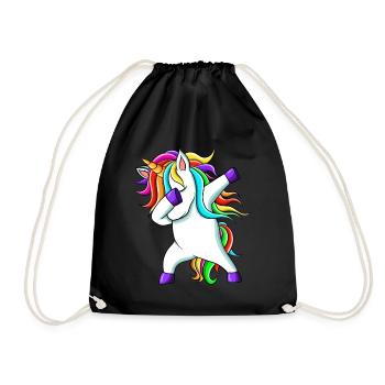 Lustige süße Regenbogen Dabbing Einhorn - Turnbeutel - Schwarz - Vorne