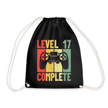 Birthday Gaming Gamer Zocker Level 17 Complete - Drawstring Bag - black - Front