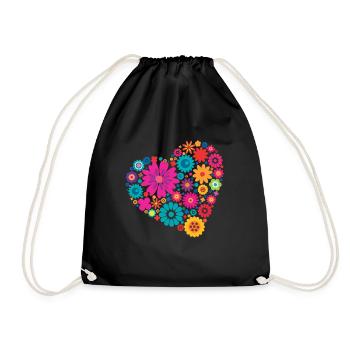 Big heart of colorful flowers - Drawstring Bag - black - Front