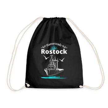Rostock Hansestadt Anker Schiff & Möwen - Turnbeutel - Schwarz - Vorne