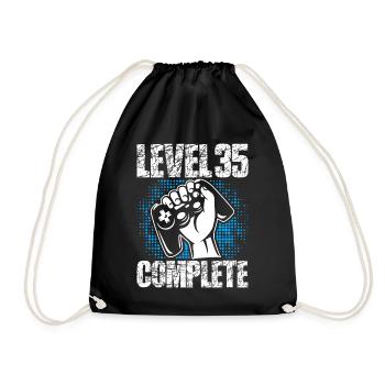 Level 35 Complete Geburtstagsgeschenk 35 Jahre - Turnbeutel - Schwarz - Vorne