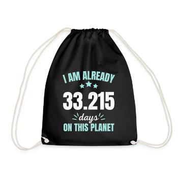Already 33215 Days On This Planet 91st Birthday - Drawstring Bag - black - Front