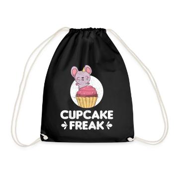 Cupcake Freak Funny Mouse With Cupcake - Drawstring Bag - black - Front