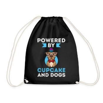 Powered By Cupcake And Dogs - Drawstring Bag - black - Front