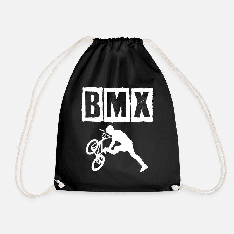 bmx race bike cyclist rider trick - Drawstring Bag - black