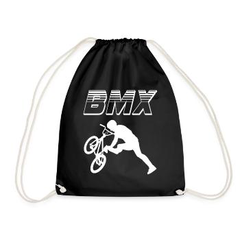 bmx race bike cyclist rider trick - Drawstring Bag - black - Front