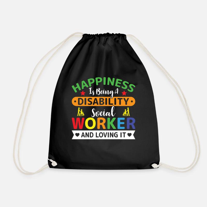 Happiness Is A Disability Social Worker - Drawstring Bag - black