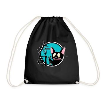cute funny manga cat shirt sticker - Drawstring Bag - black - Front
