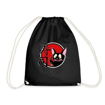 cute funny manga cat shirt sticker - Drawstring Bag - black - Front