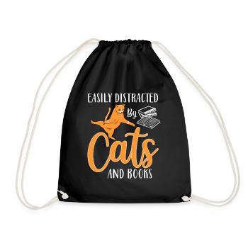 Easily Distracted by Cats And Books - Kittens - Drawstring Bag - black - Front