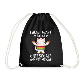 I Just Want To Eat Cheesecake And Pet My Cat Kitty - Drawstring Bag - black - Front
