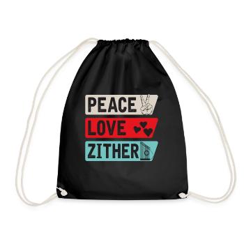 Peace Love Zither Music Instrument - Turnbeutel - Schwarz - Vorne