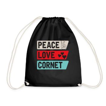 Peace Love Cornet Cornet Instrument - Drawstring Bag - black - Front