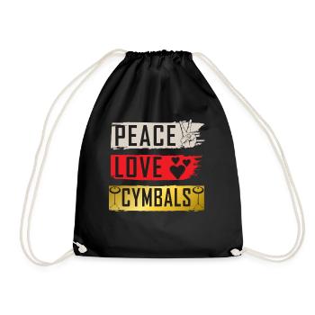 Peace Love Cymbals Bass Drum Instrument - Drawstring Bag - black - Front