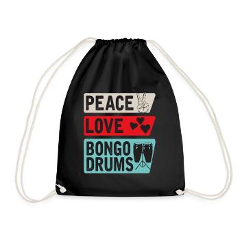 Peace Love Bongo Drums Music Instrument - Drawstring Bag - black - Front