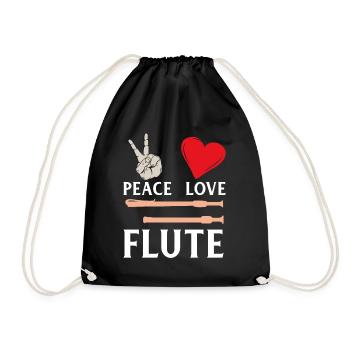 Peace Love Flute Musical Instrument - Drawstring Bag - black - Front