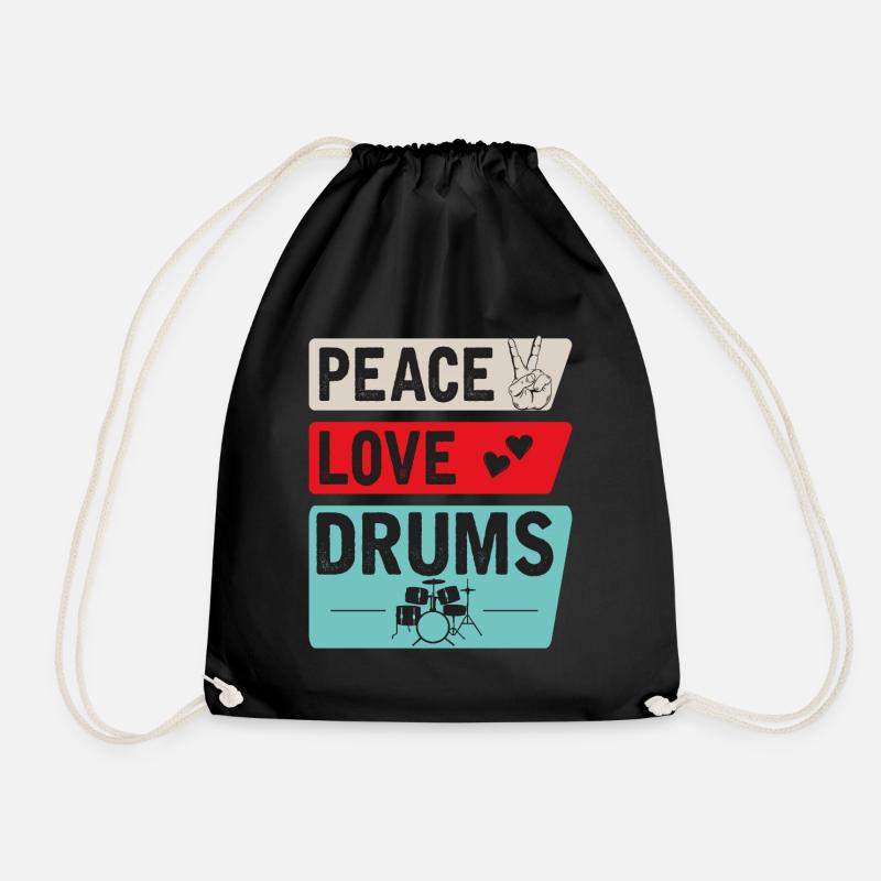 Peace Love Drums Music Instrument - Turnbeutel - Schwarz