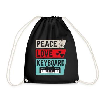 Peace Love Keyboard Piano Instrument - Drawstring Bag - black - Front