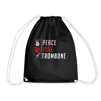 Peace Love Trombone Instrument Music - Drawstring Bag - black - Front