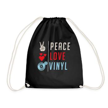 Peace Love Vinyl Music Vinyl Record - Drawstring Bag - black - Front