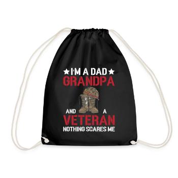 I am a father grandpa and a veteran - soldier - Drawstring Bag - black - Front