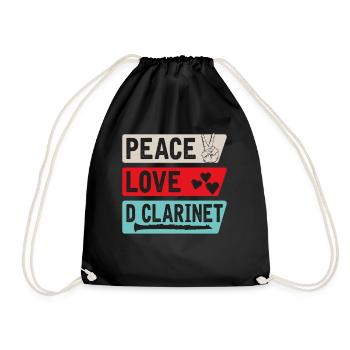 Peace Love D Clarinet Musical Instrument - Drawstring Bag - black - Front