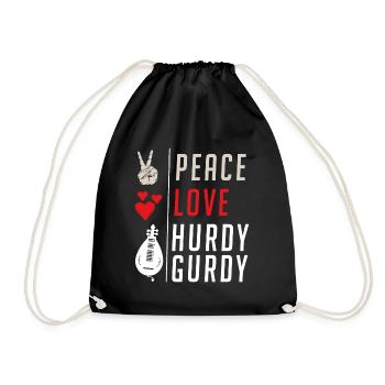 Peace Love Hurdy Gurdy Music Instrument - Drawstring Bag - black - Front