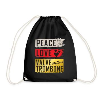 Peace Love Valve Trombone Instrument - Drawstring Bag - black - Front