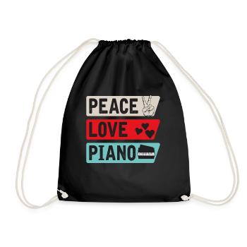 Peace Love Piano Keyboard Instrument - Drawstring Bag - black - Front